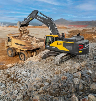 Volvo EC500 Excavator in rock quarry