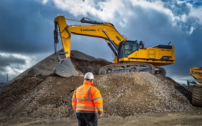 LiuGong 995F excavator on gravel pile digging