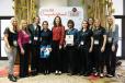 Iris Austin, people and culture director of Volvo Trucks North America, (holding award) accepted the “2023 Top Companies for Women to Work for in Transportation” award on behalf of the company at the Accelerate! Conference & Expo, hosted by the Women in Trucking Association. She was joined by the numerous successful women representing Volvo (L-R): Ashley Blanton; Stephanie Thornton; Lizzie Roberts; Amrita Rane; Jennifer Hedrick, president, Women in Trucking Association; Iris Austin; Shannon Ancel; Stephanie Gallegos (back); Leanne Schertzer and Sidney Donavant.