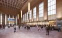 Main concourse signage and information pavilion.   (Photo courtesy of Amtrak)