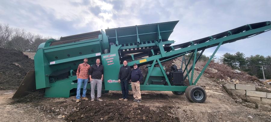 Roto-Screen USA recently delivered a R-545 trommel to JGB Aggregates in Marshfield, Mass. (L-R) are Adam Kenny and Eoin Kenny, both of Roto-Screen USA; and Andrew Backman and Mike Gallant, both of JGB Aggregates.