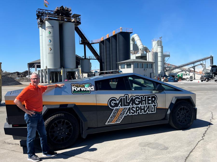 Dan Gallagher with his Cybertruck at a company asphalt plant.