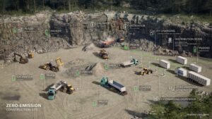 1779834606_63710_en_0dee9_65841_hitachi-energy-volvo-cejpeg - Machines Wiki Wide view of a zero-emission construction site with labeled electric machinery and charging stations.