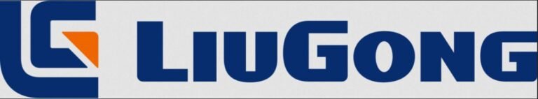 LiuGong logo: blue wordmark on a light background with an orange triangle emblem to the left of the text