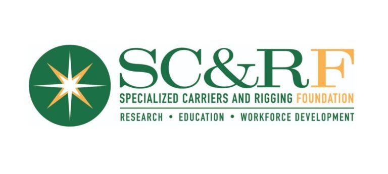 SC&R Foundation logo featuring a green circle with a white and orange star, and the text 'SC&R Foundation' with tagline 'Specialized Carriers and Rigging Foundation' and 'Research • Education • Workforce Development'.