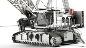 Liebherr LMD1200 crawler crane with lattice boom and tracked chassis, shown from the side