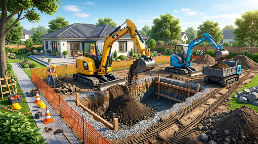Swimming Pool Excavation mini excavators - Machines Wiki Swimming Pool Excavation mini excavators