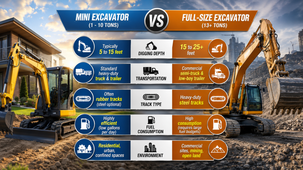 Mini Excavator vs Full-Size Excavator Table - Machines Wiki Mini Excavator vs Full-Size Excavator Table