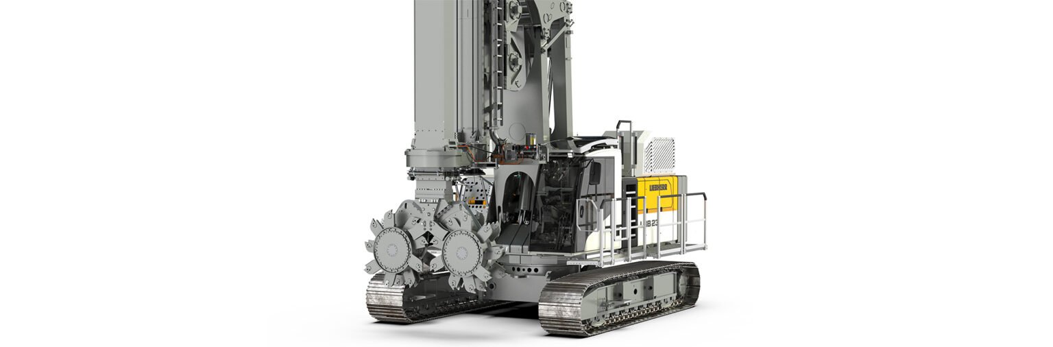 liebherr-lmc80_1jpg - Machines Wiki Crawler-mounted drilling rig with operator cab and yellow Liebherr branding, used for underground mining or large-scale drilling